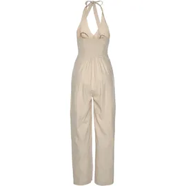 LASCANA Neckholder-Overall aus Leinen-Mix, sommerlicher Jumpsuit mit weitem Bein beige 36