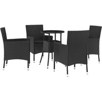 vidaXL 5-tlg. Garten-Bistro-Set mit Kissen Schwarz Poly Rattan