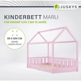 Juskys Kinderbett Marli 90 x 200 cm Kiefer massiv rosa