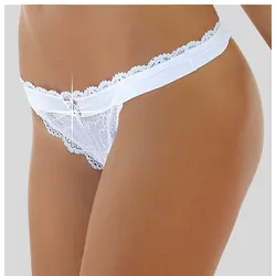 String LASCANA "Premium Dessous", Damen, Gr. 32/34, weiß, Spitze, Obermaterial: 90% Polyamid, 10% Elasthan, figurbetont, Unterhosen, aus zarter Spitze mit feiner Zierschleife und Accessoire