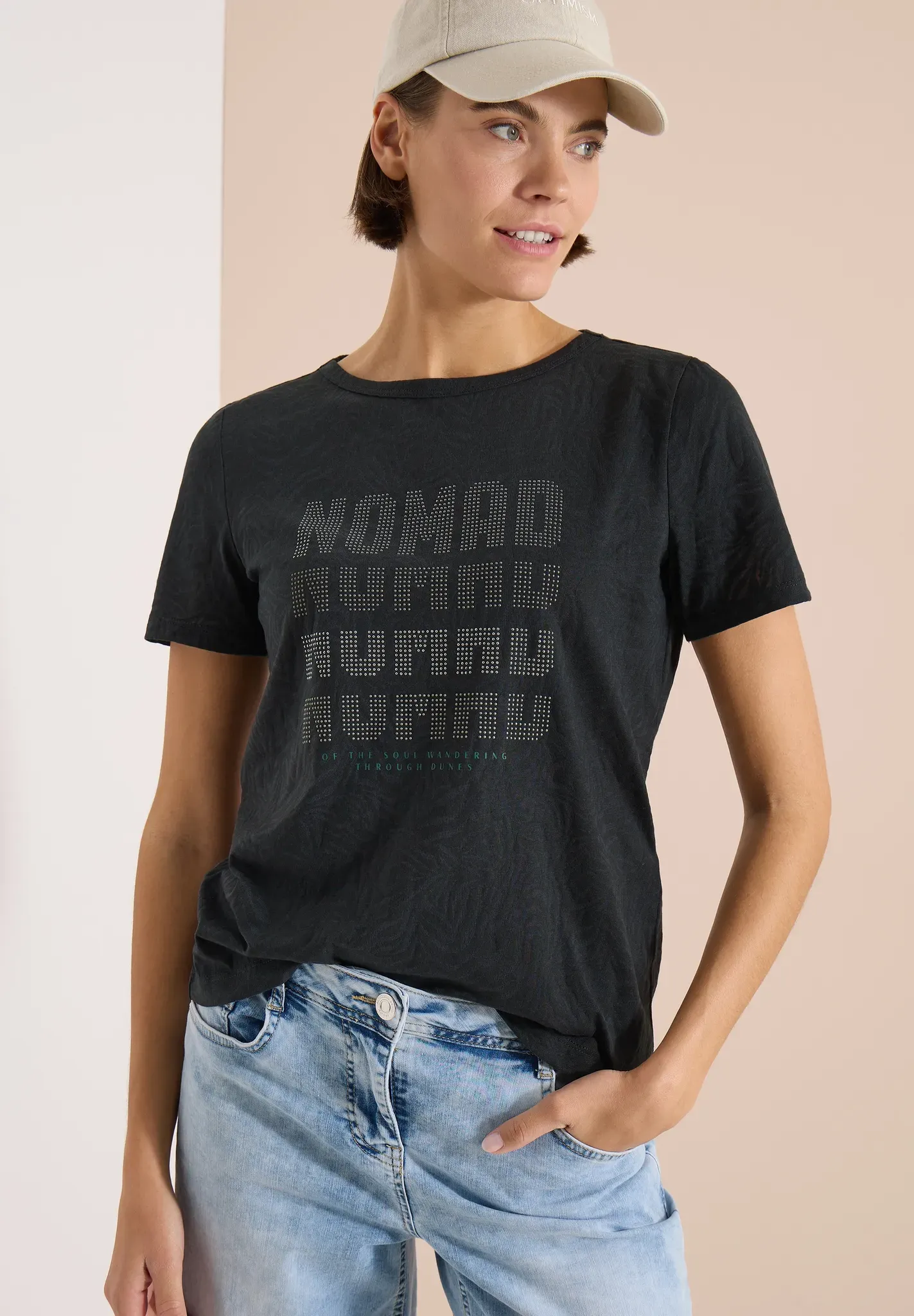 Kurzarmshirt CECIL, Damen, Gr. S (38), schwarz (palm breeze grün), Jersey, Obermaterial: 50% Baumwolle, 50% Polyester, normal hüftbedeckend, Rundhals, abgesteppte Kante, Shirts, Sommershirt in Burn-Out-Optik und mit Zebra-Muster
