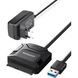 UGREEN USB 3.0 auf SATA Festplatten-Adapter, 2,5 3,5 Zoll HDD SSD, unterstützt UASP Trim mit zusätzlichem Netzteil 12 V 2 A