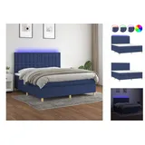 vidaXL Boxspringbett mit Matratze & LED Blau 160x200 cm Stoff