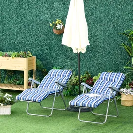 Outsunny Liegestuhl Set mit Kissen klappbar verstellbare Rückenlehne Stahl Polyester Blau 60x75x65-102cm für Garten Terrasse Aosom.de