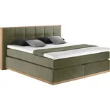 Home Affaire Boxspringbett HOME AFFAIRE "Vinton", grün (olive), B:220cm L:213cm, Komplettbetten, Boxspringbett, aus massiver Eiche, verschiedene Härtegrade (auch H4), Topseller