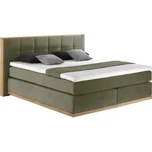 Home Affaire Boxspringbett HOME AFFAIRE "Vinton", grün (olive), B:220cm L:213cm, Komplettbetten, Boxspringbett, aus massiver Eiche, verschiedene Härtegrade (auch H4), Topseller