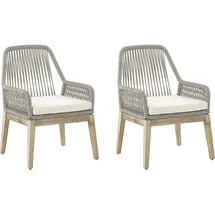 Beliani Gartenstuhl 2er Set Beige Kunststoff-Geflecht und Akazienholz 2er Set Landhausstil Gartenzubehör Gartenmöbel Terrassenmöbel
