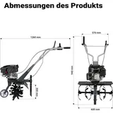 Wiltec Benzin Bodenhacke 60 cm Arbeitsbreite, Gartenhacke mit Motor 144 Ccm, Motorhacke Bodenfräse mit Antrieb Euro 5, robuste Gartenfräse