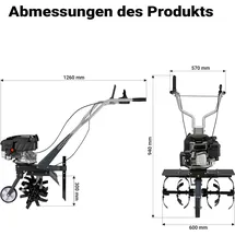 Wiltec Benzin Bodenhacke 60 cm Arbeitsbreite, Gartenhacke mit Motor 144 Ccm, Motorhacke Bodenfräse mit Antrieb Euro 5, robuste Gartenfräse