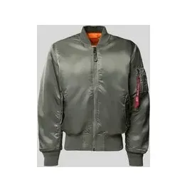 Alpha Industries Bomberjacke mit Stehkragen und Pattentaschen, Oliv, L