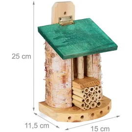 Relaxdays Insektenhotel, Nisthilfe für Wildbienen & Wespen, Garten, Balkon, Bienenhotel HBT: 25x15x11,5 cm, Natur-grün