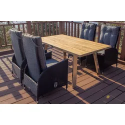 OUTFLEXX Garten-Essgruppe, Edelstahl/Teakholz, Tisch 160x90cm, 4 Sessel, A-Gestell