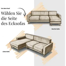 MKS Meble Eckcouch Cord 2-Sitzer Grau