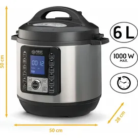 First Austria TZS First Austria Multikocher 6L, Schnellkochtopf 1000W 12 Programme, Timer, Edelstahl, Warmhaltefunktion, Dampfgarer, Reiskocher, Silbe...