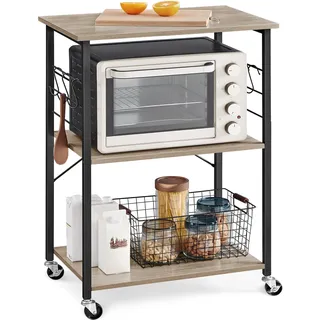 VASAGLE Küchenregal Servierwagen 3 Ebenen 40 x 60 x 89 cm Greige/Tintenschwarz