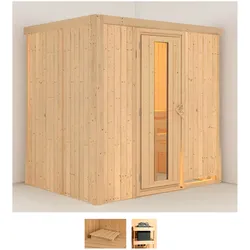 Sauna KARIBU "Bedine", beige (naturbelassen), ohne Ofen, (ohne Ofen), Saunen, ohne Ofen