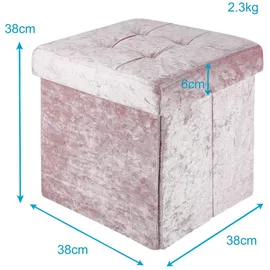 Intirilife Sitzhocker 38x38x38 cm in Samt Rosé - Sitzwürfel mit Stauraum und Deckel mit Samtbezug