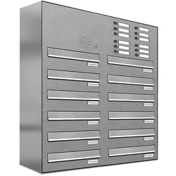 AL Briefkastensysteme 12 Fächer Premium Edelstahl Durchwurf Briefkasten Anlage für Post Post A4, modern, robust, wetterfest, Artikelnummer 132V12DZ2KS