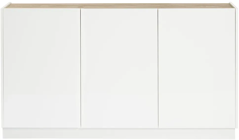 Design Sideboard Weiß und helles Holz 3 Türen B155 cm NELIO