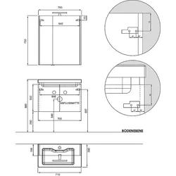Badmöbel-Set EOLA Eiche natur, 2 Türen, Breite 710mm
