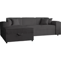 MIRJAN24 Ecksofa Santos L Cord, L-Form Eckcouch mit Schlaffunktion und Bettkasten, Polsterlehnen fest montiert, Kissen-Set (Farbe: Poso 34, Seite: ... - Grau