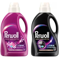 PERWOLL Flüssig-Set 2x 27 Waschladungen (54WL) Black & Color Blütenrausch, Feinwaschmittel-Set reinigt sanft und erneuert Farben und Fasern, Waschmittel mit Dreifach-Renew-Technologie