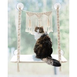 Dahey Katzen-Fensterstange, Makramee-Katzen-Hängematte, Boho-Wandmontage, Haustier-Ruhesitz, Bett für Indoor-Katzen, platzsparend, Katze, sonnige Schaukel, Regal am Fenster, Sicherheit, hält bis zu