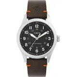 Timex Herren-Armbanduhr Expedition North, 36 mm, braunes, umweltfreundliches, zweiteiliges Armband mit Schnellverschluss, schwarzes Zifferblatt, Edelstahlgehäuse TW2V64200