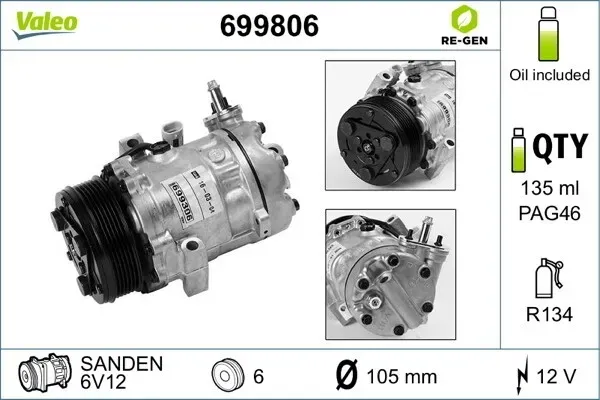 VALEO Kompressor, Klimaanlage AUSTAUSCHTEIL 12V für VAUXHALL OPEL 6854048 24421642 1854107 699806