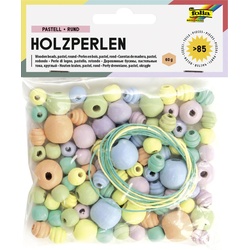 folia Perlen-Set aus Holz pastell