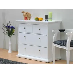 Venedig Kommode mit 2 kleinen und 2 grossen Schubladen, Breite 96 cm, Höhe 86 cm weiss.