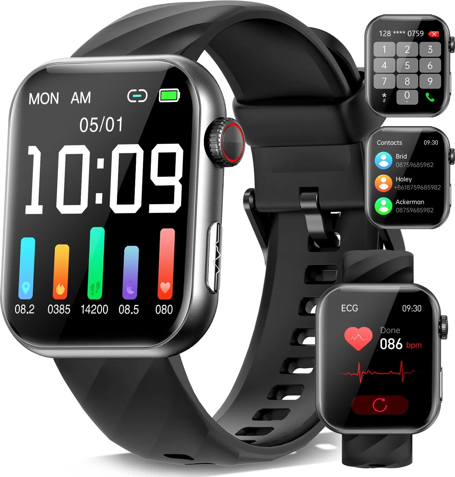 Marsyu Smartwatch Herren EKG+HRV Telefonfunktion, 1,96" Gesundheitsuhr Damen mit Herzfrequenz SpO2 Körpertemperatur Blutdruck Schlaf Fitnessuhr 150+ Sportmodi Sportuhr Schrittzähler für iOS Android
