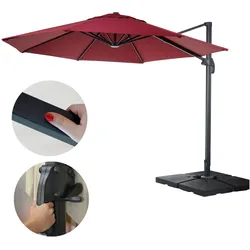 Gastronomie-Ampelschirm MCW-A96, Sonnenschirm, rund Ø 4m Polyester/Alu 27kg ~ bordeaux mit Ständer