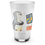 Mr. & Mrs. Panda Glas Pinguin Zocken - Transparent - Geschenk, Schenken, Latte Macchiato, S, Premium Glas, Edles Matt-Design