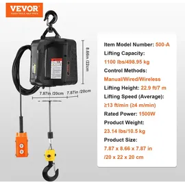 Vevor Seilwinde elektrisch 500kg schwarz