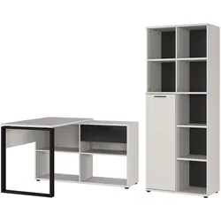 Büromöbel-Set GERMANIA "Fenton", beige (kaschmir, schwarz), H:197cm T:117cm, Spanplatte, Arbeitsmöbel-Sets, inkl. Schreibtisch mit integriertem Sideboard und Aktenschrank