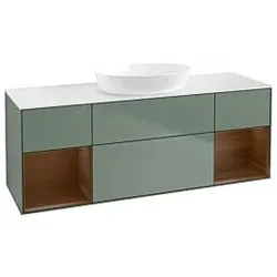 Villeroy und Boch Finion Waschtischunterschrank GD01GNGM 120cm, Abdeckplatte white matt, Emotion, Regale Walnut Veneer, Olive Matt Lacquer