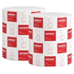 Putzrolle KATRIN Putztuchrollen XL 1500, 2-lagig, weiß, 3.000 Abrisse, 2 Rollen, gesamt 1080 m, hochsaugf. & schnell aufsaugend