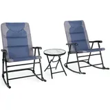 KOMFOTTEU Schaukelstuhl Set mit Beistelltisch, Outdoor-Gartenmöbel-Set blau