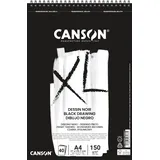 Canson XL Schwarzes Zeichenpapier, zweiseitig: gekörnt und glatt, 150 g/m2, an der kurzen Seite spiralgebundener Block, DIN A4 21 x 29,7 cm, Schwarz, 40 Blatt
