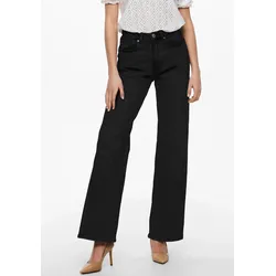 High-waist-Jeans ONLY "ONLJUICY HW WIDE LEG REA244", Damen, Gr. 30, Länge 34, schwarz (schwarz denim), Denim/Jeans, Obermaterial: 98% Baumwolle, 2% Elasthan, Abriebeffekte, modisch, Jeans