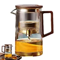 Glas-Teekanne Mit Sieb, Glas-Teekannenfilter - Wassertrennung Teekessel Teekanne - Teekanne Mit Teesieb, Wasrgonomischer Teebereiter Mit Holzgriff. Spülmaschinen-Zauberteekanne Für Losen Tee