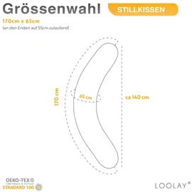 LOOLAY 170 cm M/L Kissen Seitenschläferkissen Schwangerschaftskissen Stillkissen Bezug Waffelpique GRAU/ GRAU 100% Baumwolle Relaxkissen Schlafen LOOLAY®