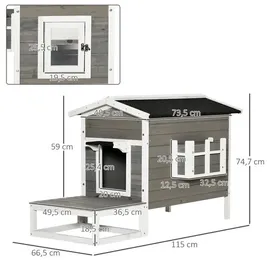 PawHut Katzenhaus mit Terrasse und Balkon 115 x 66,5 x 74,7 cm