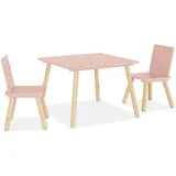 sweeek Kindertisch Judith 2 Stühle 80 x 80 cm Kiefer rosa