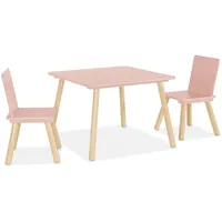 sweeek Kindertisch Judith 2 Stühle 80 x 80 cm Kiefer rosa