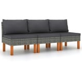 vidaXL Mittelsofas 3 Stk. Poly Rattan und Eukalyptus Massivholz