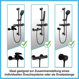 Görbach Duschset Edelstahl Duschstange mit Verstellbarer Duschkopfhalterung, Bohrlöcher-kompatible Wandhalterungen, Passend für Standard-Handbrausen, Brausestange 70 cm mit Duschablage Schwarz