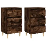 vidaXL Nachttische 2 Stk. Massivholz-Beine Räuchereiche 40x35x69 cm