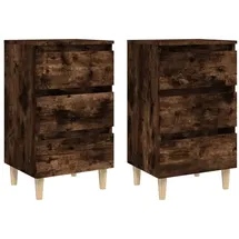 vidaXL Nachttische 2 Stk. Massivholz-Beine Räuchereiche 40x35x69 cm